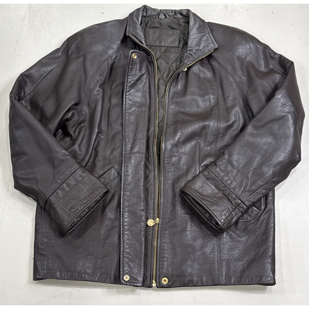 Jacqueline Ferrar Men's  Brown Full Zip Mid Length Leather Jacket Small
